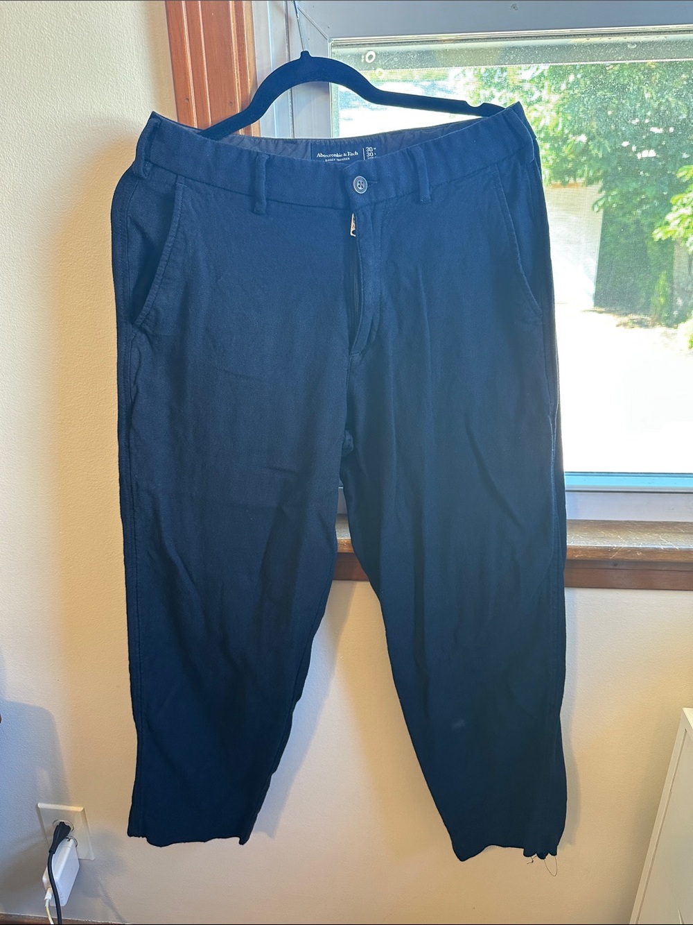 Abercrombie & Fitch Dark Navy Men's Baggy Linen Trousers